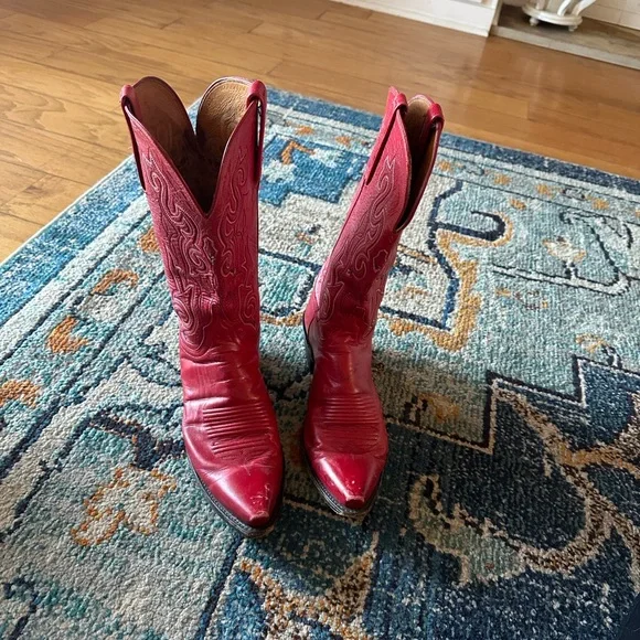 Lucchese Red Leather Western Boots - Picture 3 of 5